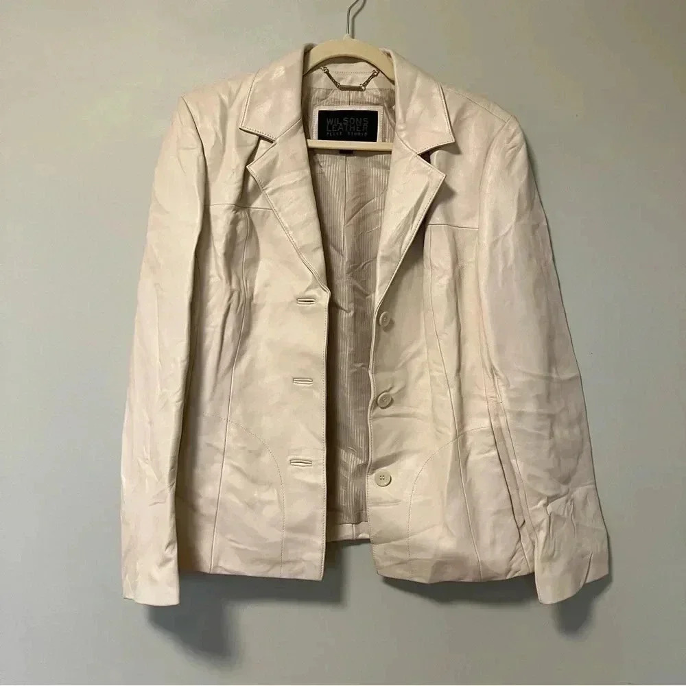 Wilsons Leather white leather  blazer jacket